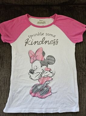 Disney | Minnie Mouse | Girls | 7-8 |Pink & White Raglan T-Shirt